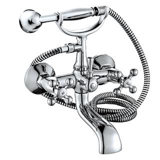 1108-10 rubinetto in ottone doppia maniglia, miscelatore vasca a parete acqua calda/fredda con doccetta e flessibile