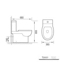 YS22275 WC in ceramica senza bordo a 2 pezzi, WC a cacciata con sifone a P;