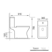 YS22297 WC in ceramica senza bordo a 2 pezzi, WC a cacciata con sifone a P;