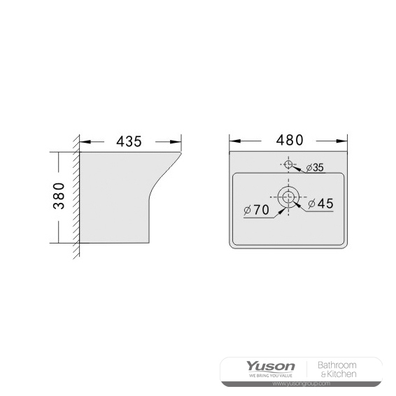 YS26635 Lavabo sospeso in ceramica, lavabo totem monopezzo;