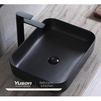 YS28434-MB Lavabo soprapiano in ceramica nera opaca, lavabo artistico, lavabo in ceramica;