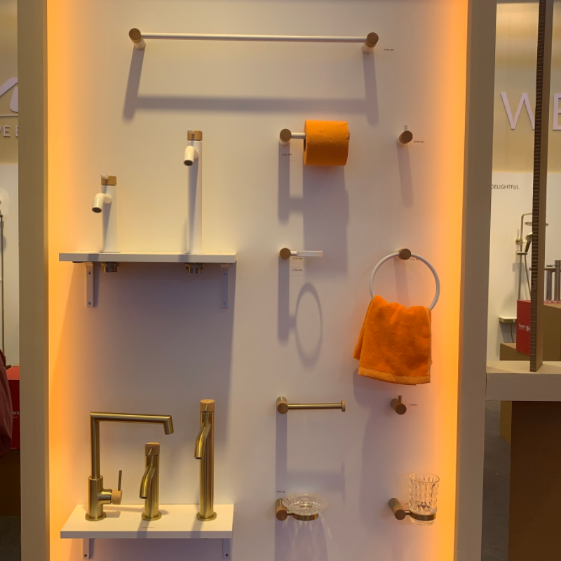 27585 Accessori bagno, Portasapone, ottone, legno di faggio Portasapone e portasapone in vetro cristallo