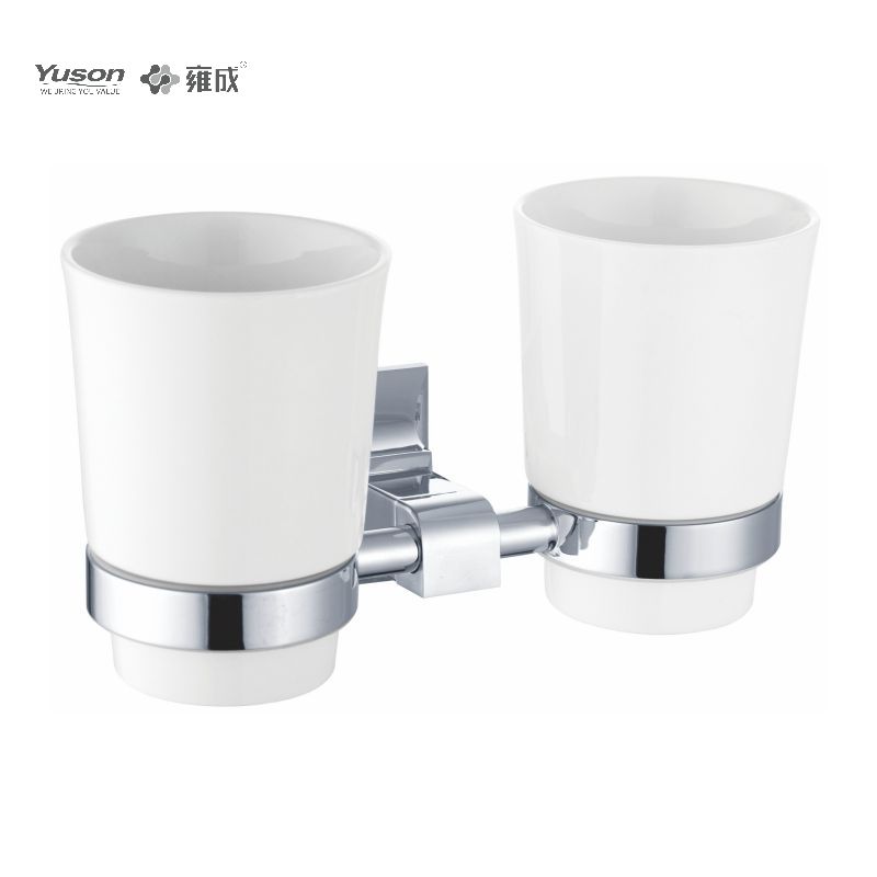 11184D Accessori da bagno eleganti, portabicchiere per doppia tazza, con tazza in vetro smerigliato/temperato, portabicchiere in zinco/ottone/SUS, montato a parete (serie 11100)