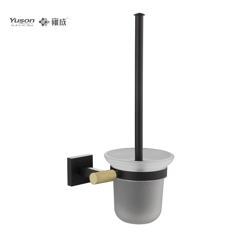 12390 Accessori da bagno Sleek, scopino per WC con tazza in vetro smerigliato/temperato, scopino per WC in zinco/ottone/SUS, montato a parete (serie 12300)