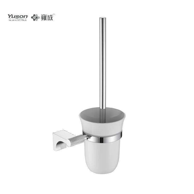 12490 Accessori da bagno Sleek, scopino per WC con tazza in vetro smerigliato/temperato, scopino per WC in zinco/ottone/SUS, montato a parete (serie 12400)