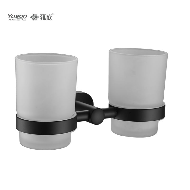 13384D Accessori da bagno eleganti, portabicchiere a doppia tazza, con tazza in vetro smerigliato/temperato, portabicchiere in zinco/ottone/SUS, montato a parete (serie 13300)