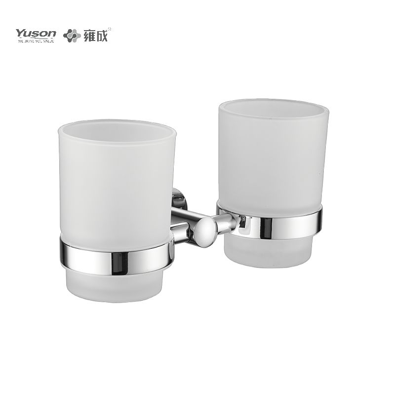 13384D Accessori da bagno eleganti, portabicchiere a doppia tazza, con tazza in vetro smerigliato/temperato, portabicchiere in zinco/ottone/SUS, montato a parete (serie 13300)