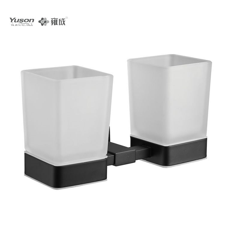 13484D Accessori da bagno eleganti, portabicchiere a doppia tazza, con tazza in vetro smerigliato/temperato, portabicchiere in zinco/ottone/SUS, montato a parete (serie 13400)