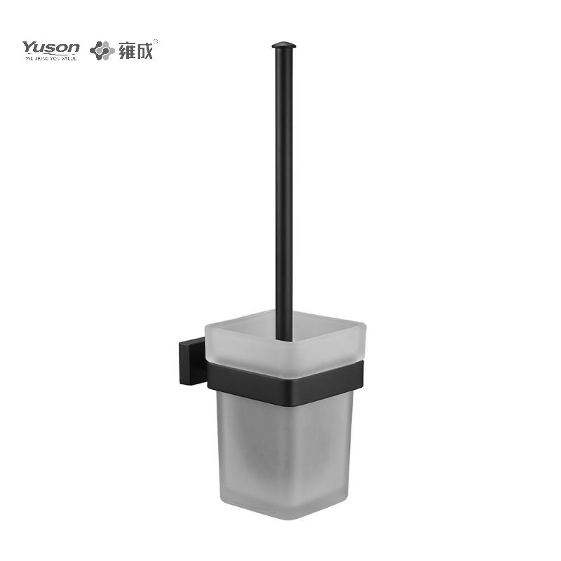 13490 Accessori da bagno eleganti, scopino per WC con tazza in vetro smerigliato/temperato, scopino per WC in zinco/ottone/SUS, montato a parete (serie 13400)