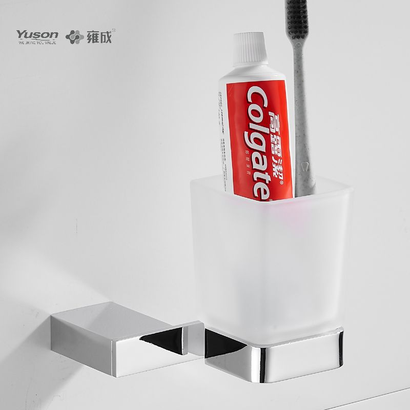 15084 Accessori da bagno eleganti, portabicchiere, con tazza in vetro smerigliato/temperato, portabicchiere in zinco/ottone/SUS, montato a parete (serie 15000)