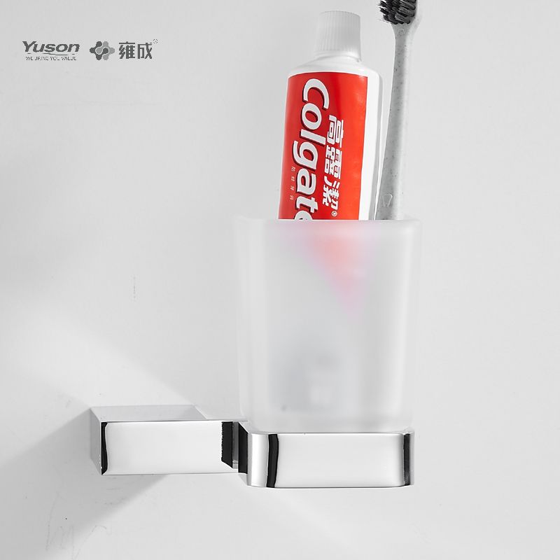 15084 Accessori da bagno eleganti, portabicchiere, con tazza in vetro smerigliato/temperato, portabicchiere in zinco/ottone/SUS, montato a parete (serie 15000)