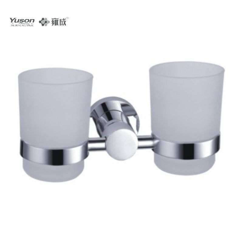 21684D Accessori da bagno eleganti, portabicchiere per doppia tazza, con tazza in vetro smerigliato/temperato, portabicchiere in zinco/ottone/SUS, montaggio a parete (serie 21600)