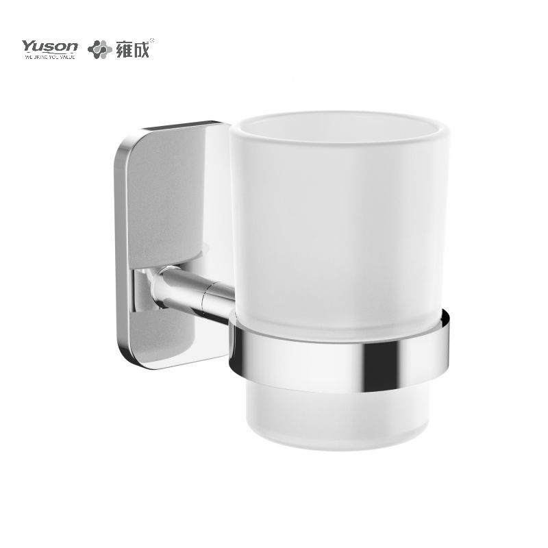 25484 Accessori da bagno eleganti, portabicchiere, con tazza in vetro smerigliato/temperato, portabicchiere in zinco/ottone/SUS, montato a parete (serie 25400)