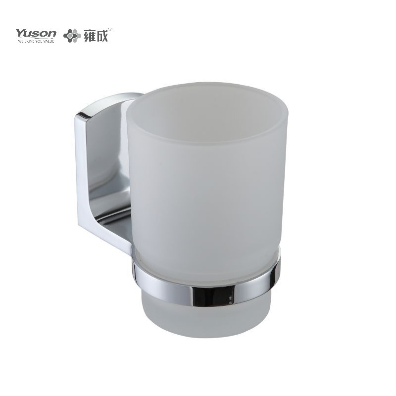 25584 Accessori da bagno eleganti, portabicchiere, con tazza in vetro smerigliato/temperato, portabicchiere in zinco/ottone/SUS, montato a parete (serie 25500)